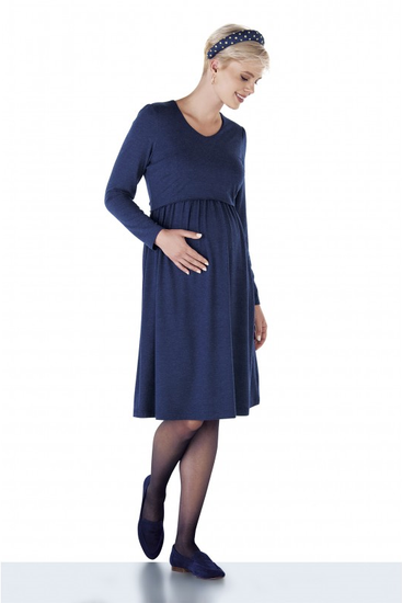 Ebru maternity 4448 Rochie pentru gravide Albastru inchis