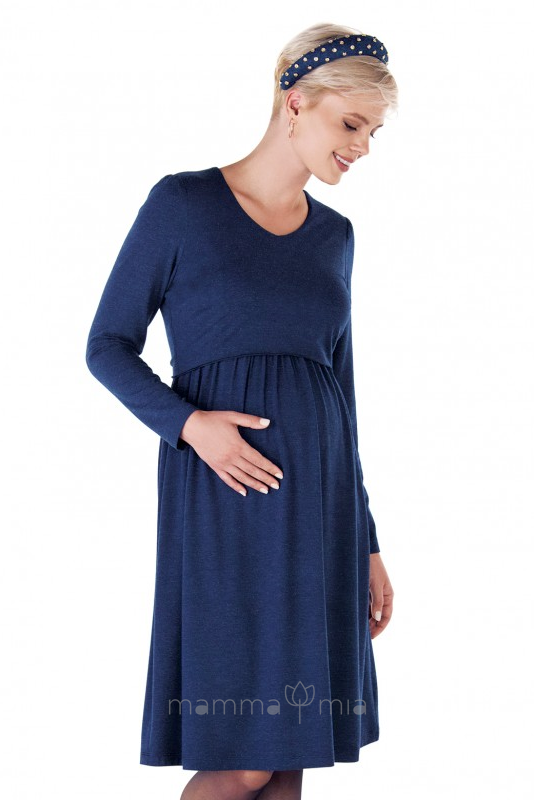 Ebru maternity 4448 Rochie pentru gravide Albastru inchis