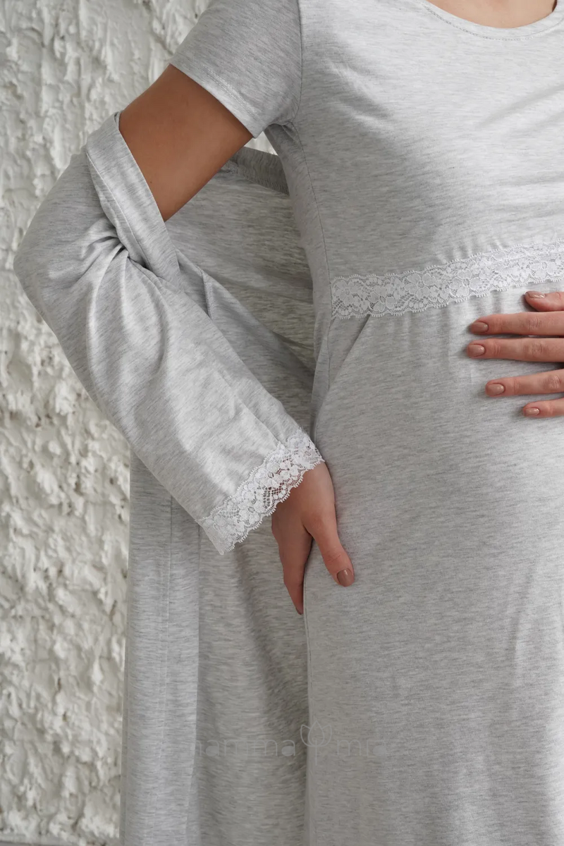 To BE 4299041 Комплект Сорочка Халат для беременных серый меланж