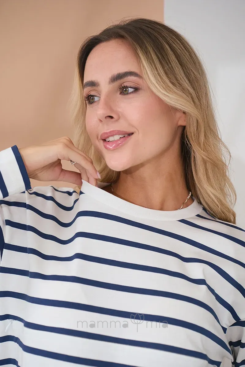 Julla-mama NR-31.031 Pulover tricotat pentru sarcina si alaptare Nikita, dungă albastră синяя полоска