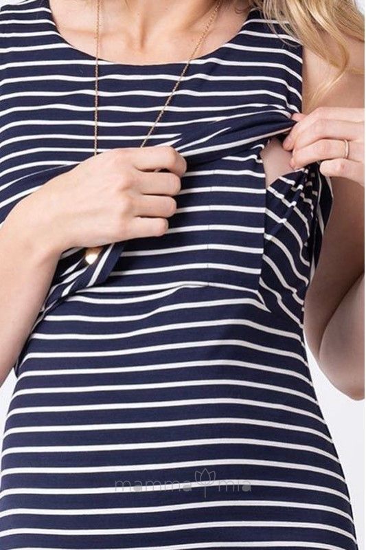 Ebru maternity 4721EB Платье для беременных черно-белая полоска