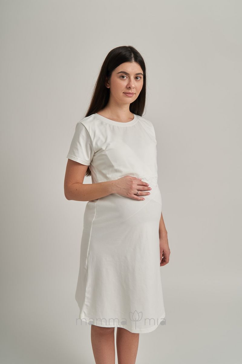 MammaMia M002/003C Набор для беременных и кормящих, сорочка+халат IVORY молочный