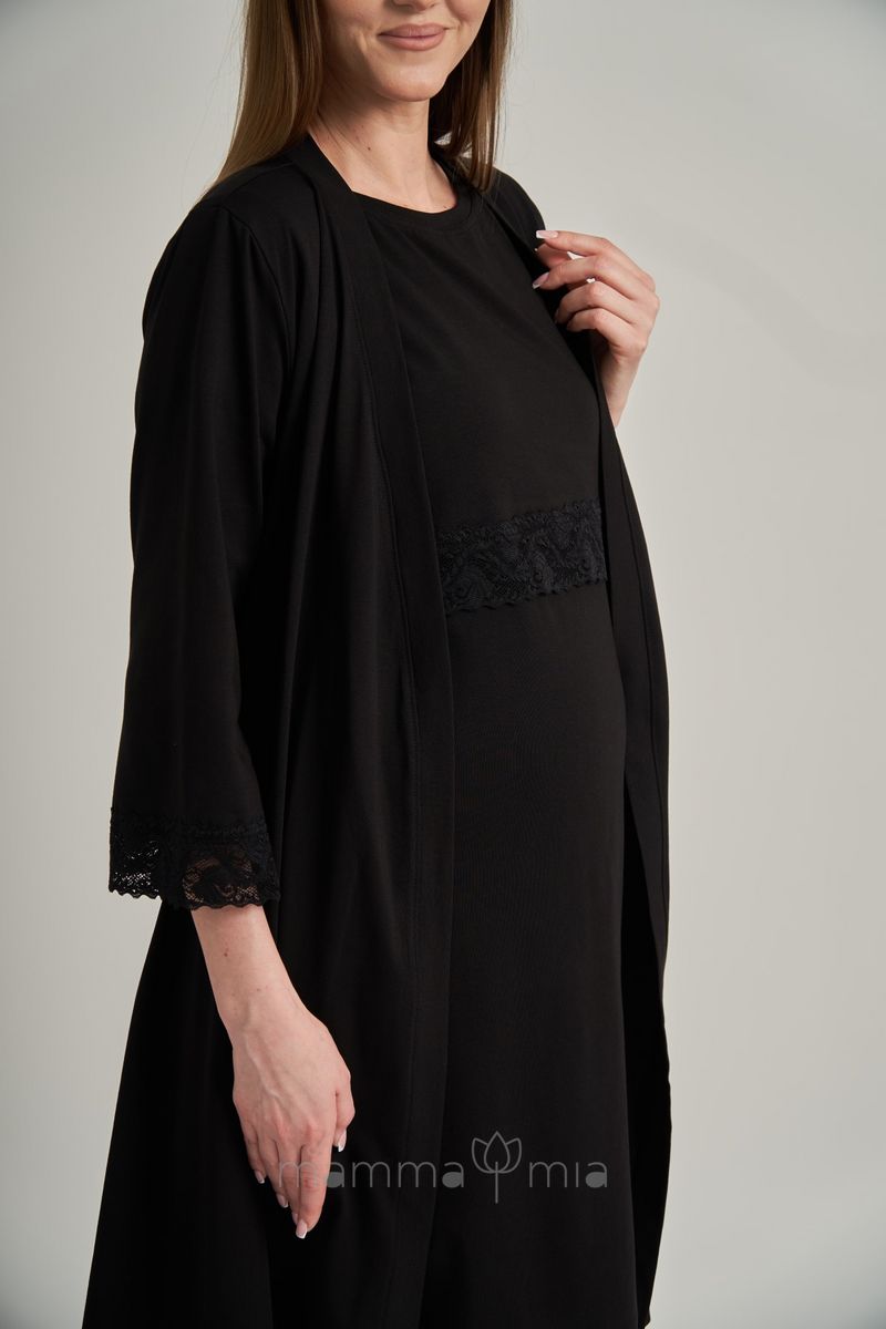 MammaMia M002/003C Набор для беременных и кормящих, сорочка+халат NEGRU Черный