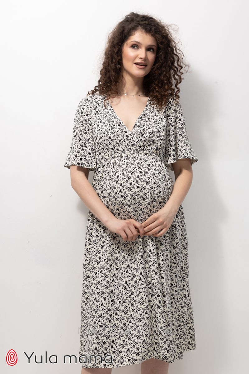 Julla-mama DR-23.042 Rochie pentru perioada de sarcina si alaptare Joselyn кремовый, цветы