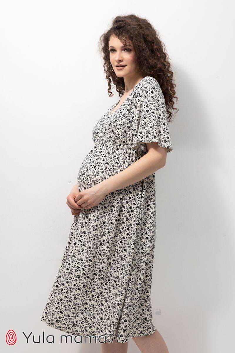 Julla-mama DR-23.042 Rochie pentru perioada de sarcina si alaptare Joselyn кремовый, цветы