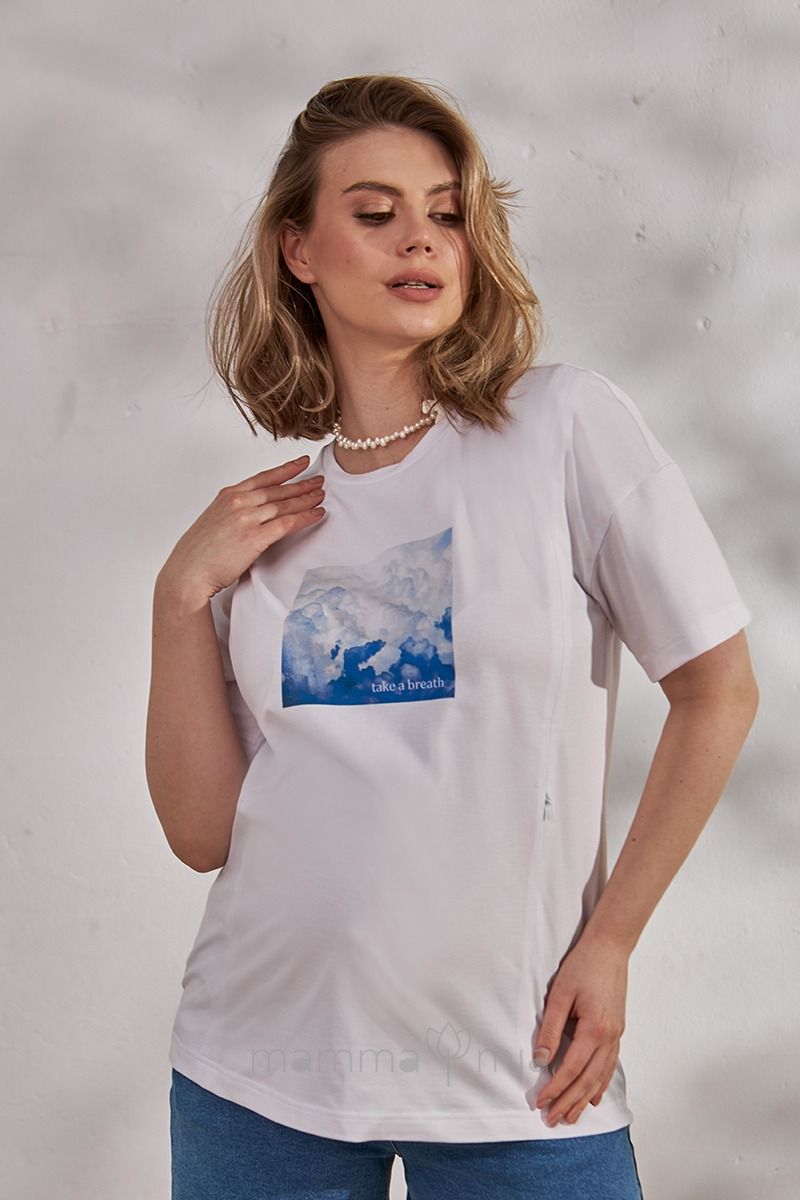 Julla-mama NR-24.062 Tricou pentru perioada de sarcina si alaptare Clouds Alb