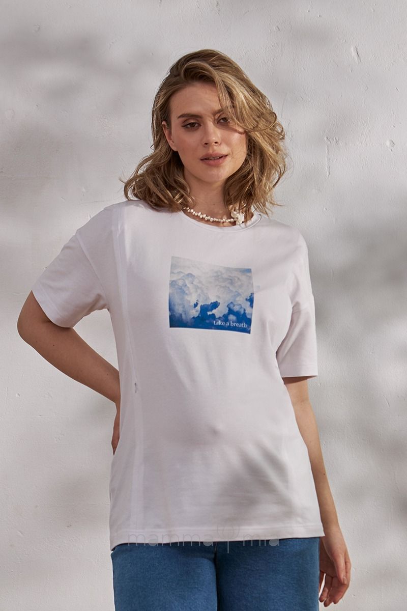 Julla-mama NR-24.062 Tricou pentru perioada de sarcina si alaptare Clouds Alb