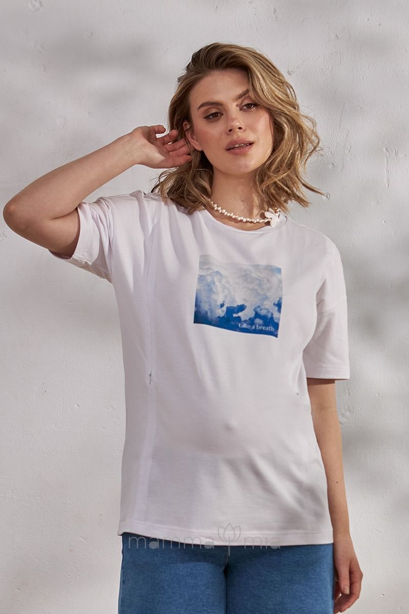 Julla-mama NR-24.062 Tricou pentru perioada de sarcina si alaptare Clouds Alb