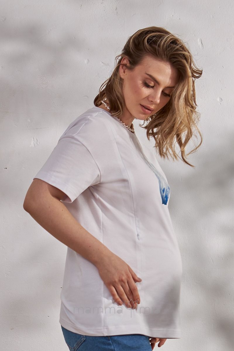 Julla-mama NR-24.062 Tricou pentru perioada de sarcina si alaptare Clouds Alb