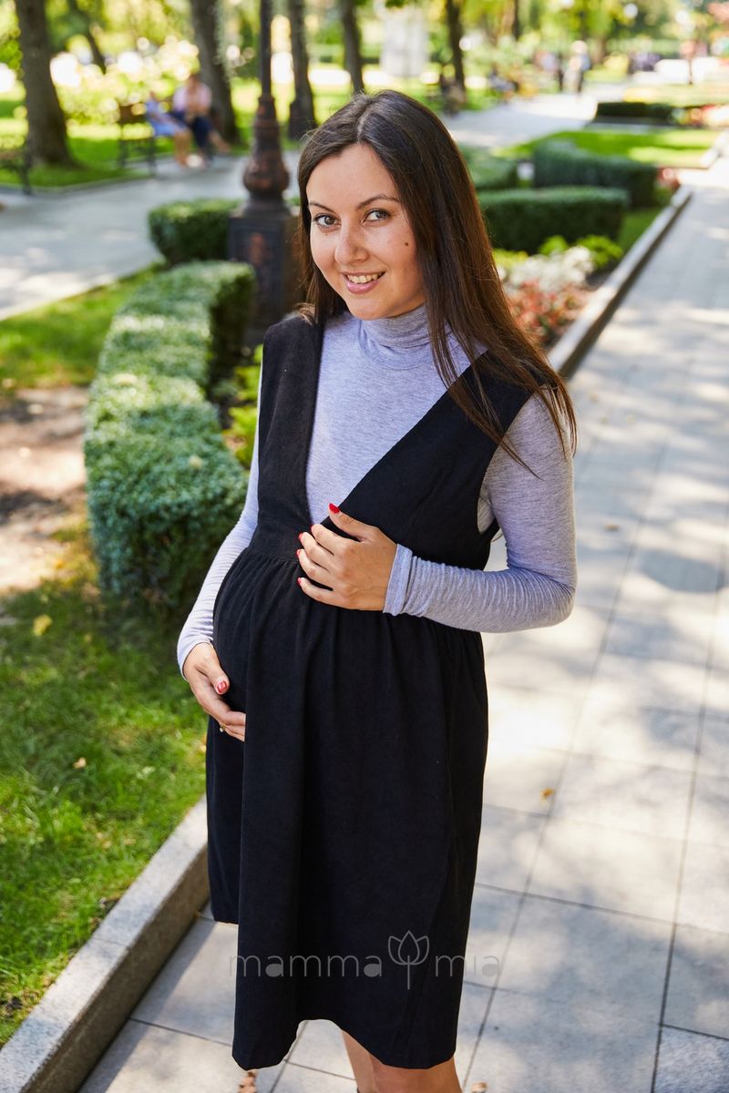 Lullababe Вельветовый сарафан для беременных и кормящих Rome Черный