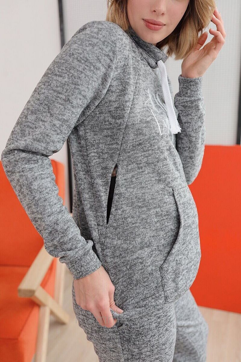 4143057-68 Спортивный костюм для беременных серый меланж