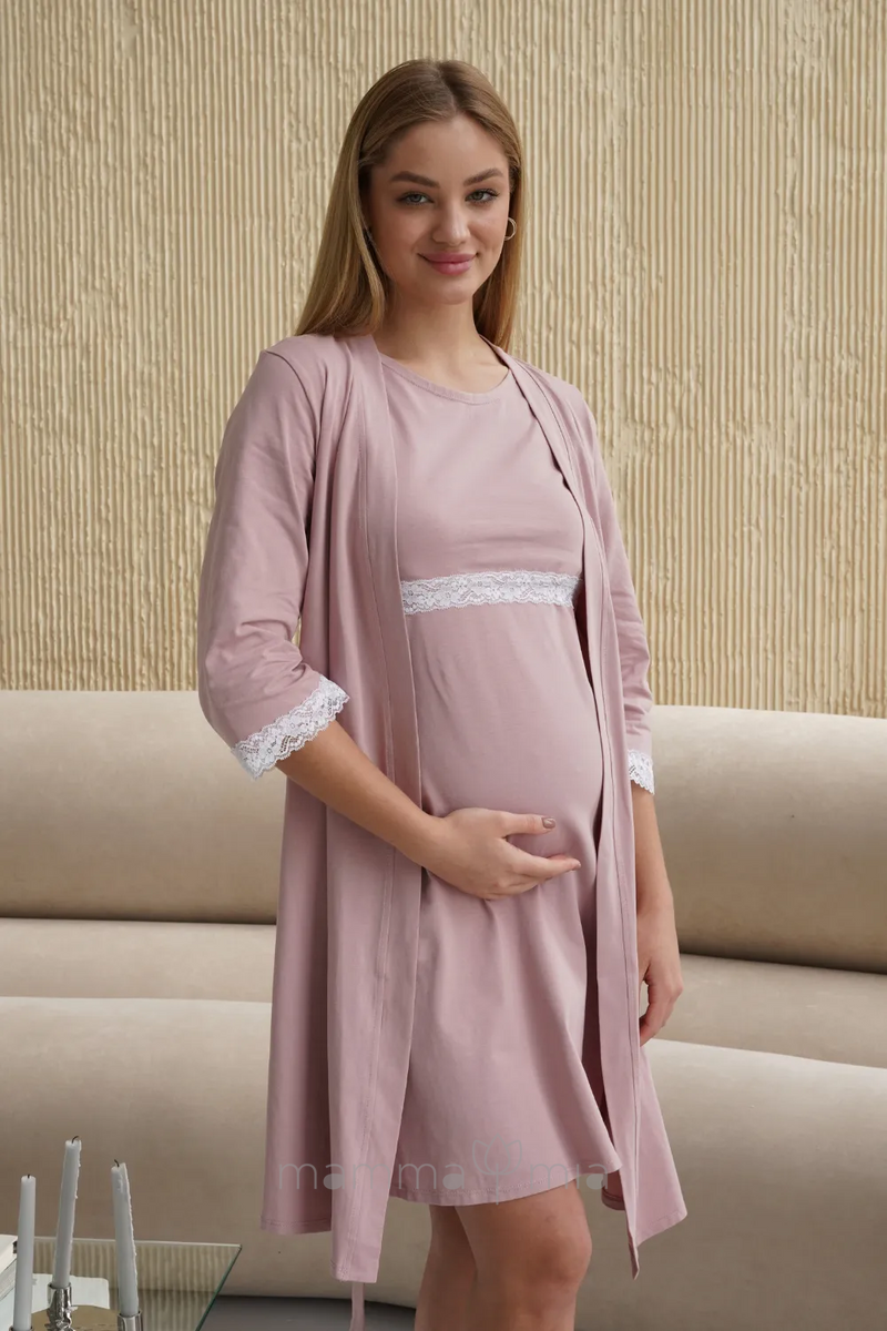 To BE 4299041 Комплект Сорочка Халат для беременных пудра