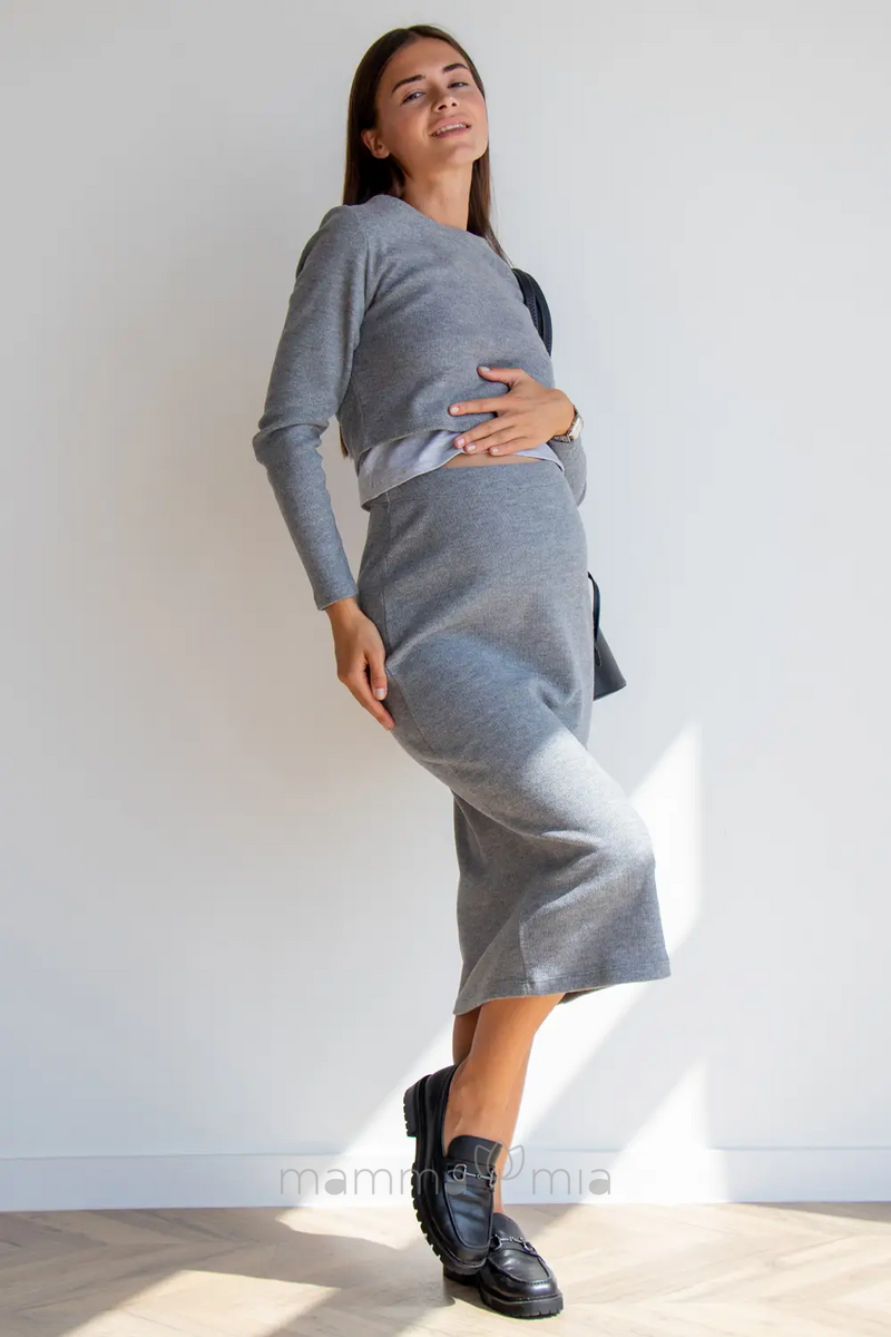 4477153-4 Костюм трикотажный топ с длиным рукавом + юбка для беременных